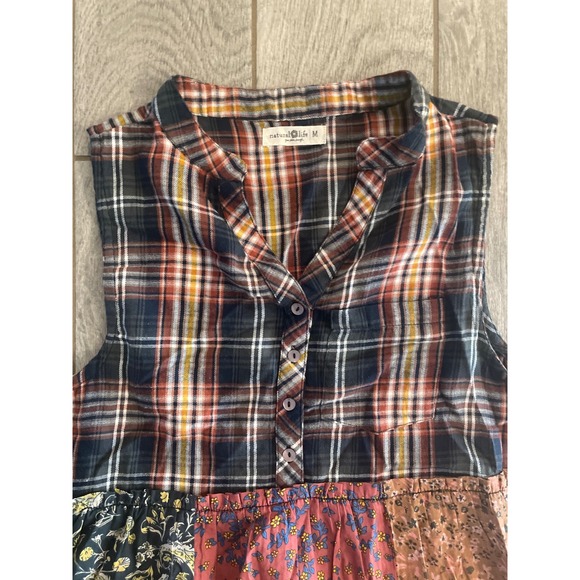 Natural Life Patchwork Midi Dress Plaid Floral Paisley Cotton Sleeveless Medium - Picture 3 of 4